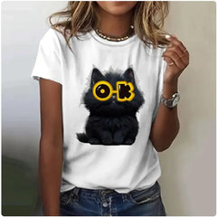 Women's Funny Cat Print T-Shirt